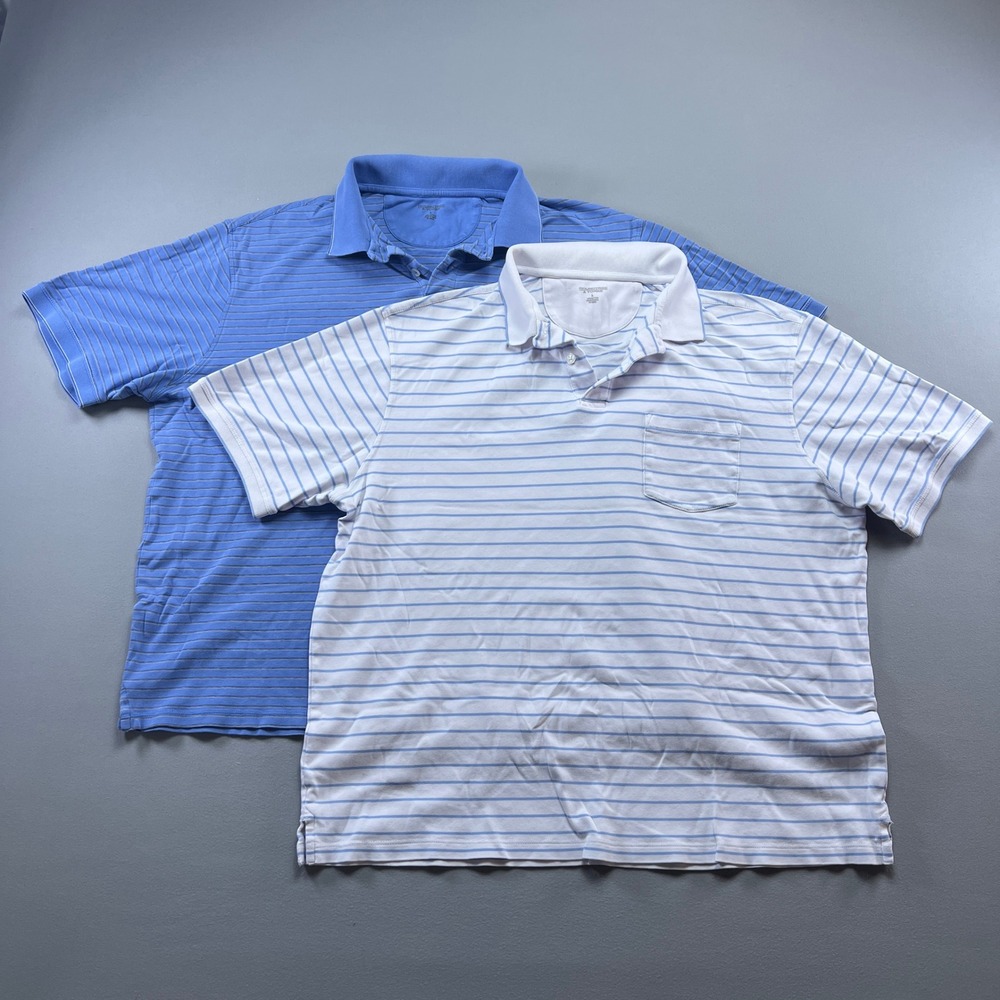 Set Of 2 Roundtree & Yorke Polo Shirt Mens Large Multicolor Striped Tennis Tail